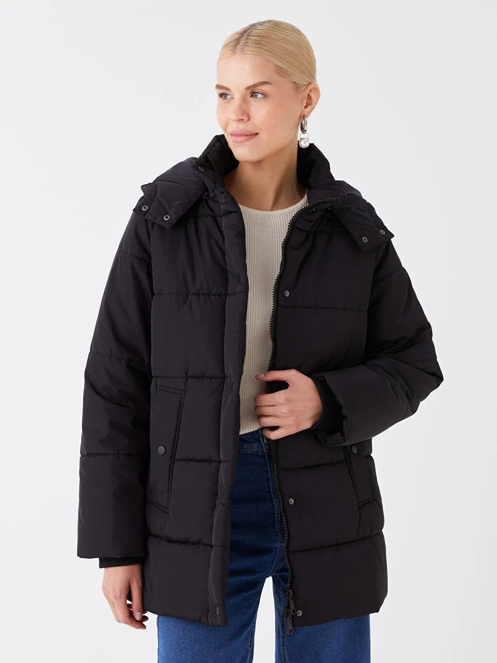 Palton Gonflabil,Cu Mânecă Lungă Şi Cu Glugă Pentru Femei