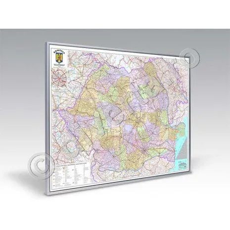 ROMANIA, HARTA PLUTA INRAMATA 100x140 cm, rama aluminiu cu suport infigere si agatatori, administrativa, rutiera, turistica, scara 1:570.000