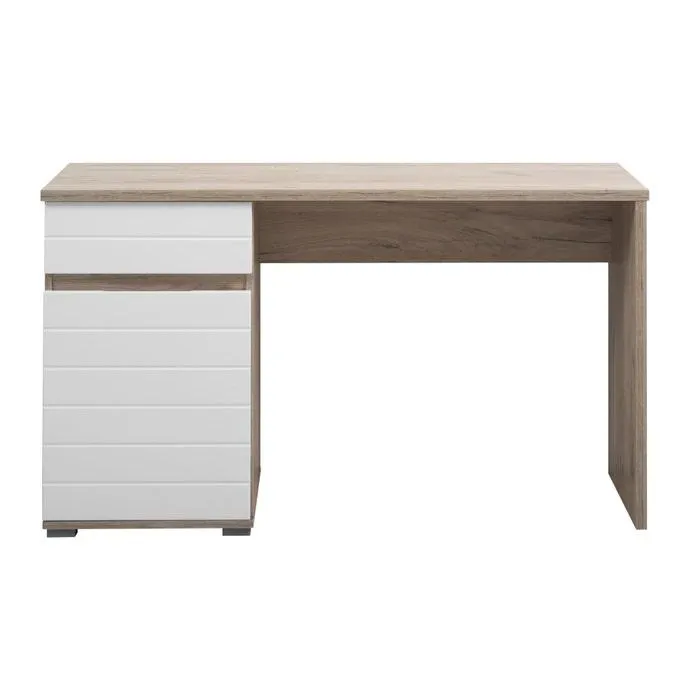 Birou cu sertar si dulap Elan, pentru calculator, stejar gri + folie lucioasa alba, 130 x 50 x 75.5 cm, 1C