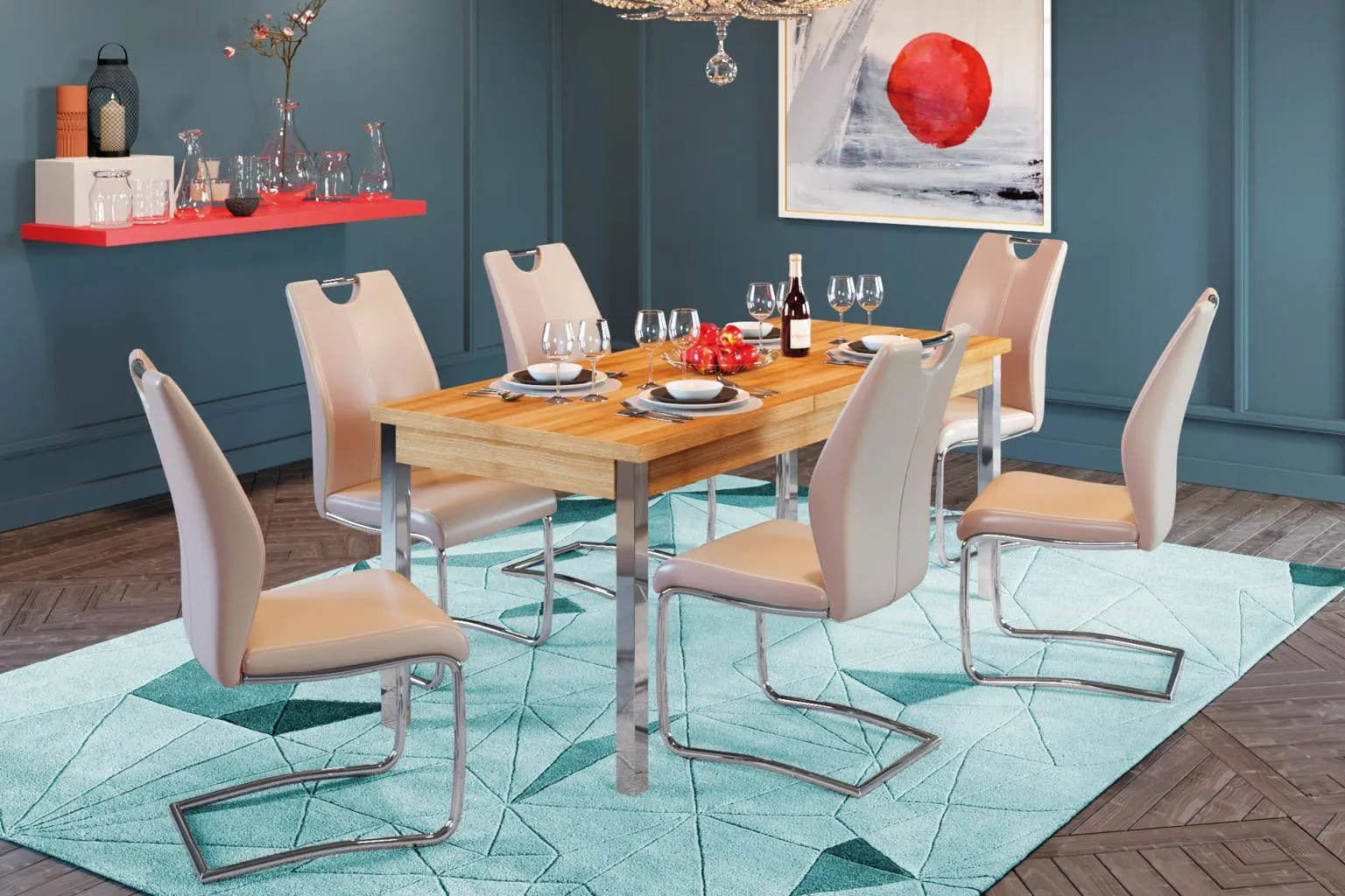 Pachet masă mare Parrada și 6 scaune Polo