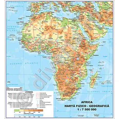 AFRICA, harta de perete fizica-geografica si politica, 70x70cm, laminata, baghete