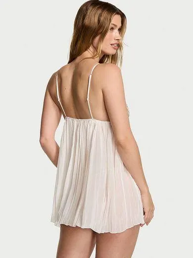 Set Babydoll cu pliuri și broderie în formă de margarete