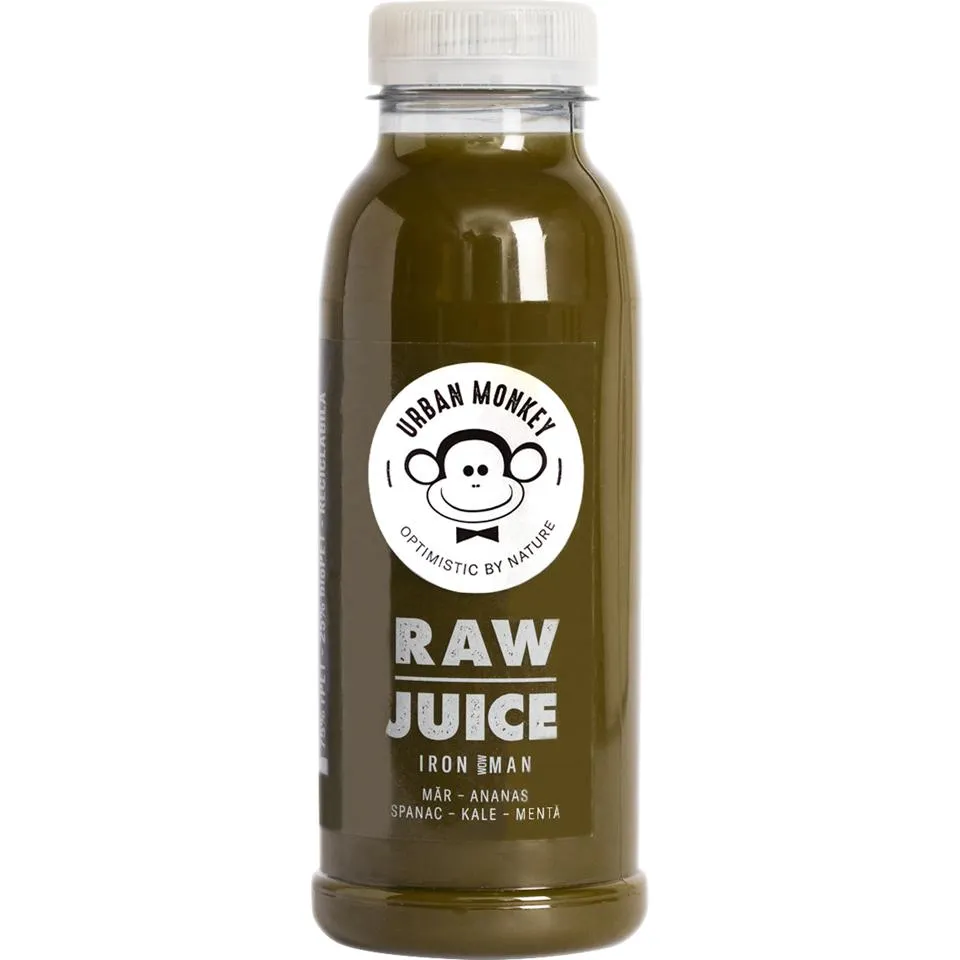 Urban Monkey | Suc fresh RAW Iron Man cu mar, ananas, spanac, kale si menta 330ml
