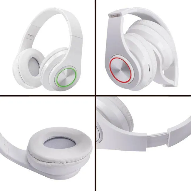 Casti Audio Pliabile cu Lumina LED & Microfon Albe