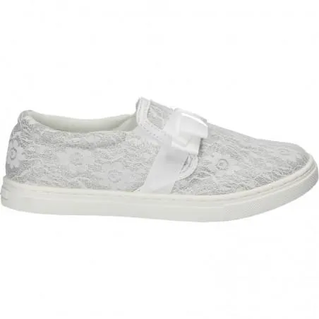 Espadrile albe, din dantela, cu funda