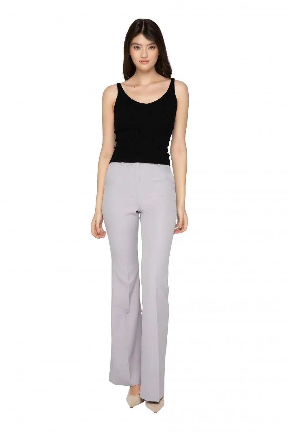 Pantaloni evazati gri deschis