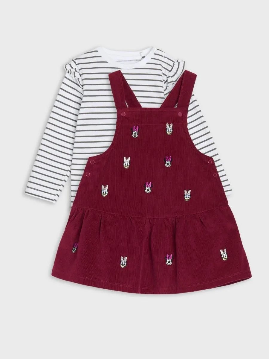 Rochie din catifea reiată cu tricou Minnie Mouse