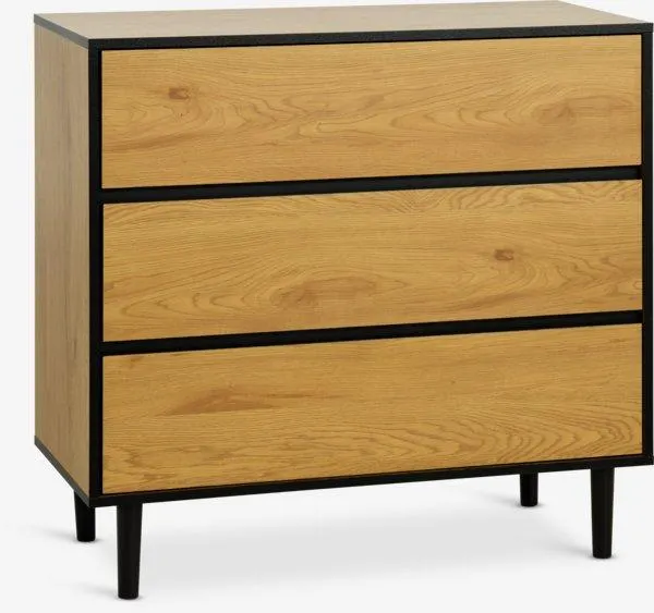 Cassettiera 3 cassetti ODENSE color rovere caldo/nero