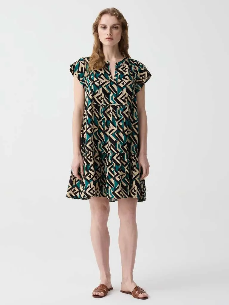 Short dress with flounce Noir/vert