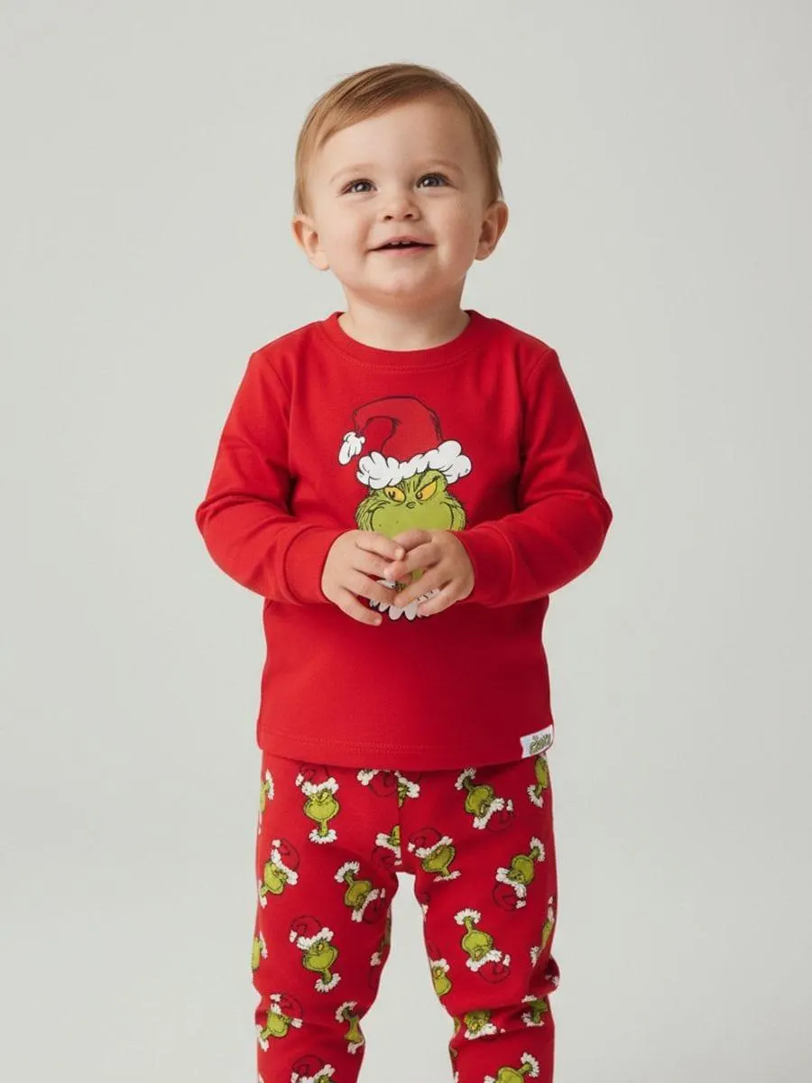 Pijama din bumbac în două piese cu imprimeu Grinch