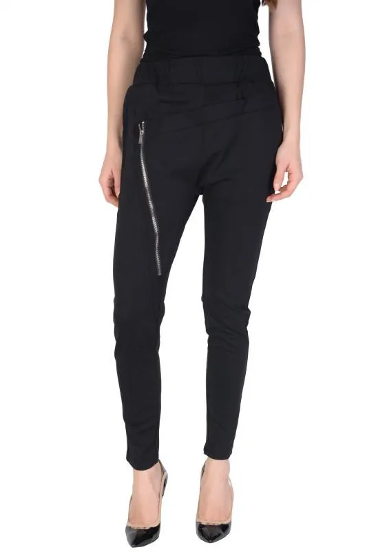 Pantaloni casual negri cu fermoare F058 NG