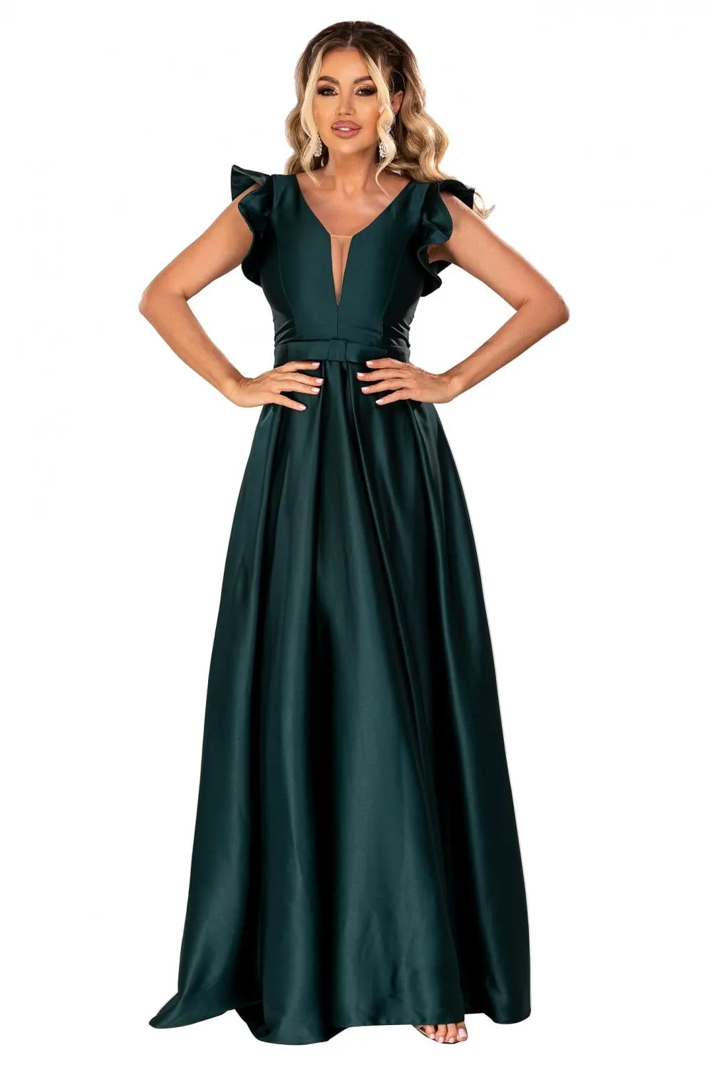 Rochie lunga eleganta tafta verde