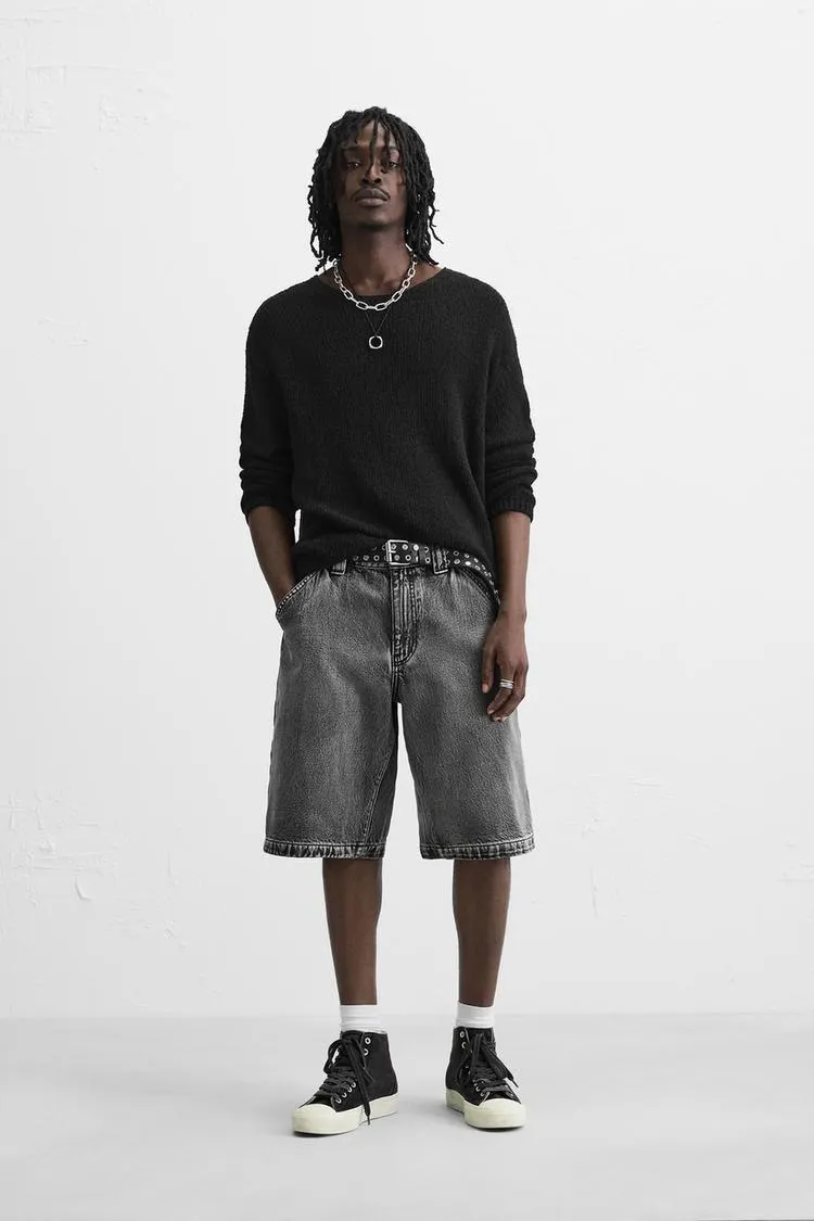 BERMUDE DENIM SPĂLĂCIT, CROIALĂ LARGĂ