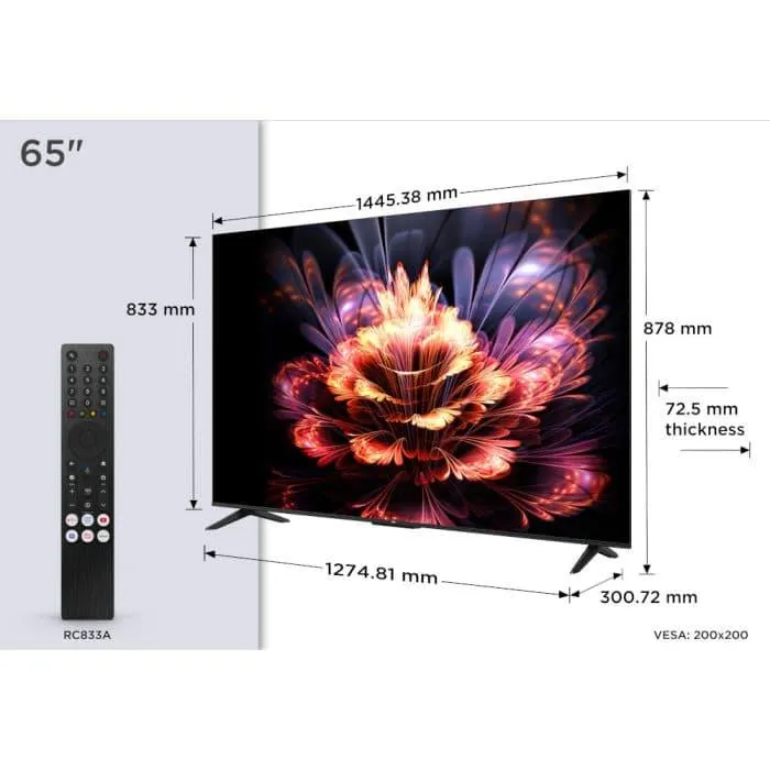 Televizor LED TCL 65V6C, Smart TV, 164 cm, Ultra HD 4K, Google TV, Clasa E