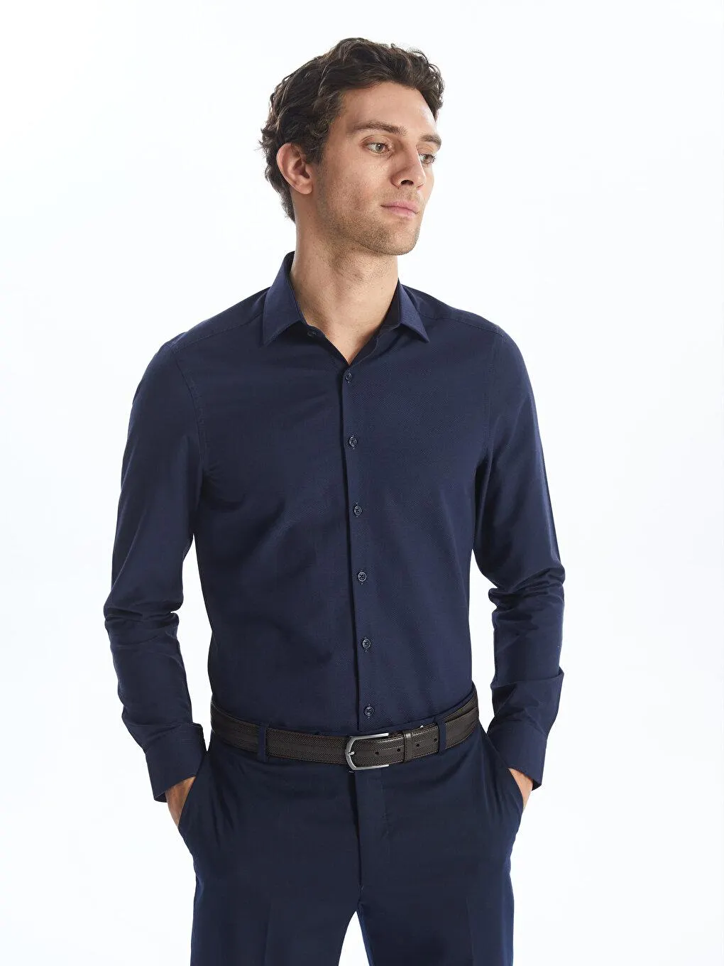 Cămașă Dobby Pentru Bărbați, Cu Mânecă Lungă, Slim Fit