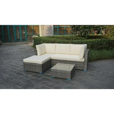 Set mobilier gradina/terasa Kring Alster, coltar, masa blat sticla, ratan artificial, include perne 8 cm