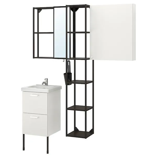 Mobilier pentru baie, set 16 piese, alb/antracit baterie Pilkån,