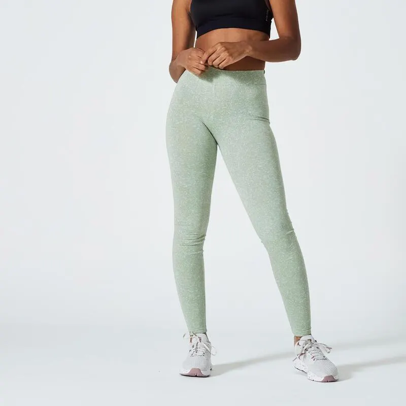 Colanți slim Fit+ 500 Fitness Verde deschis cu imprimeu Damă