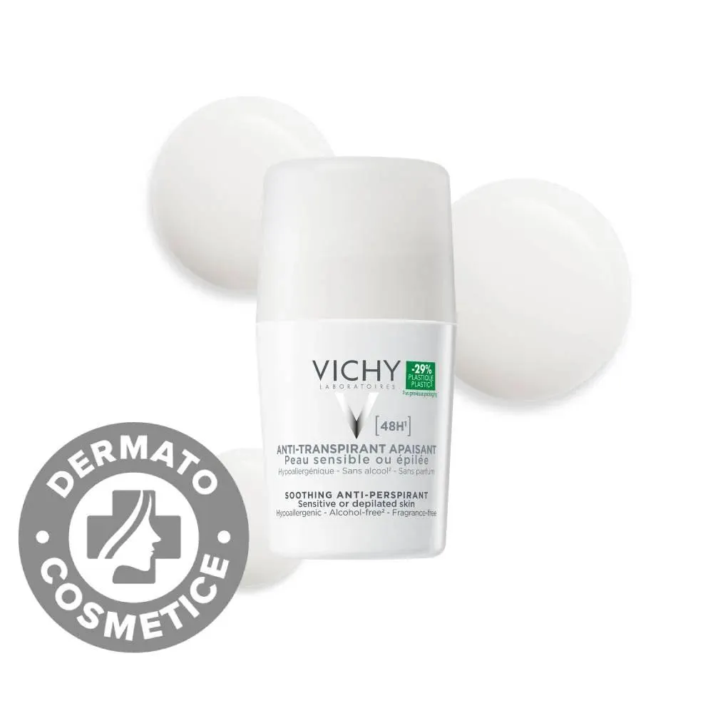 Deodorat roll-on fara parfum pentru piele sensibila 48h, 50ml, Vichy