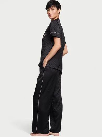 Set pijamale din satin cu logo aplicat