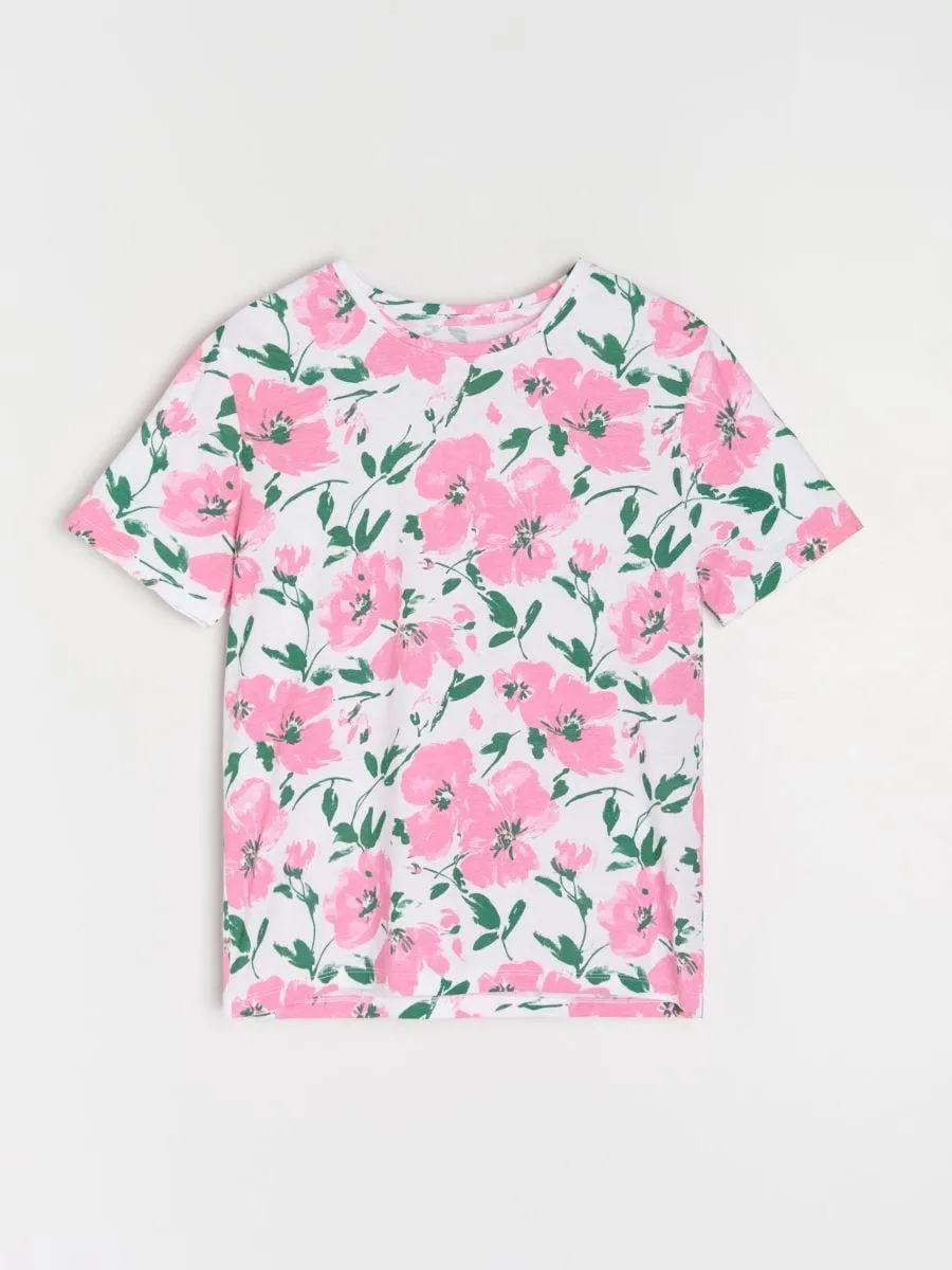 Tricou din bumbac cu model floral