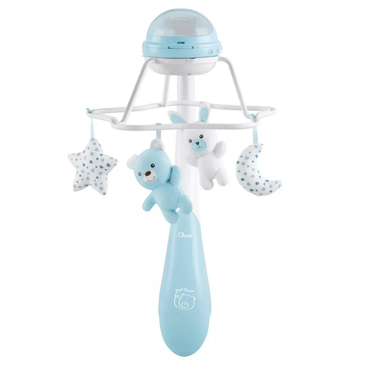 Carusel muzical 3 in 1 Chicco Rainbow cu proiectie, bleu, 0 luni+