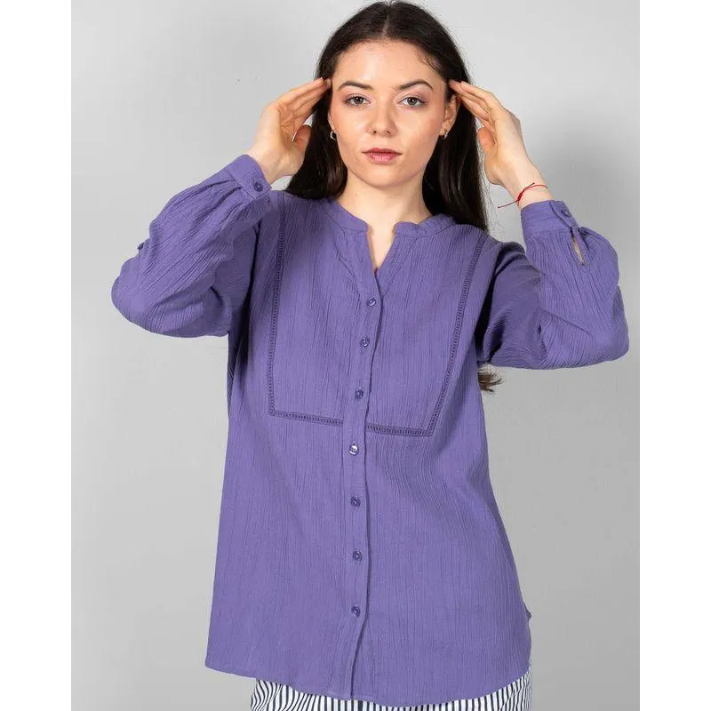 Bluza din bumbac cu nasturi si maneci ajustabile N240157038