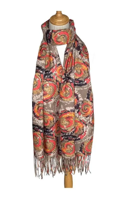 Esarfa din lana de toamna-iarna cu franjuri bej