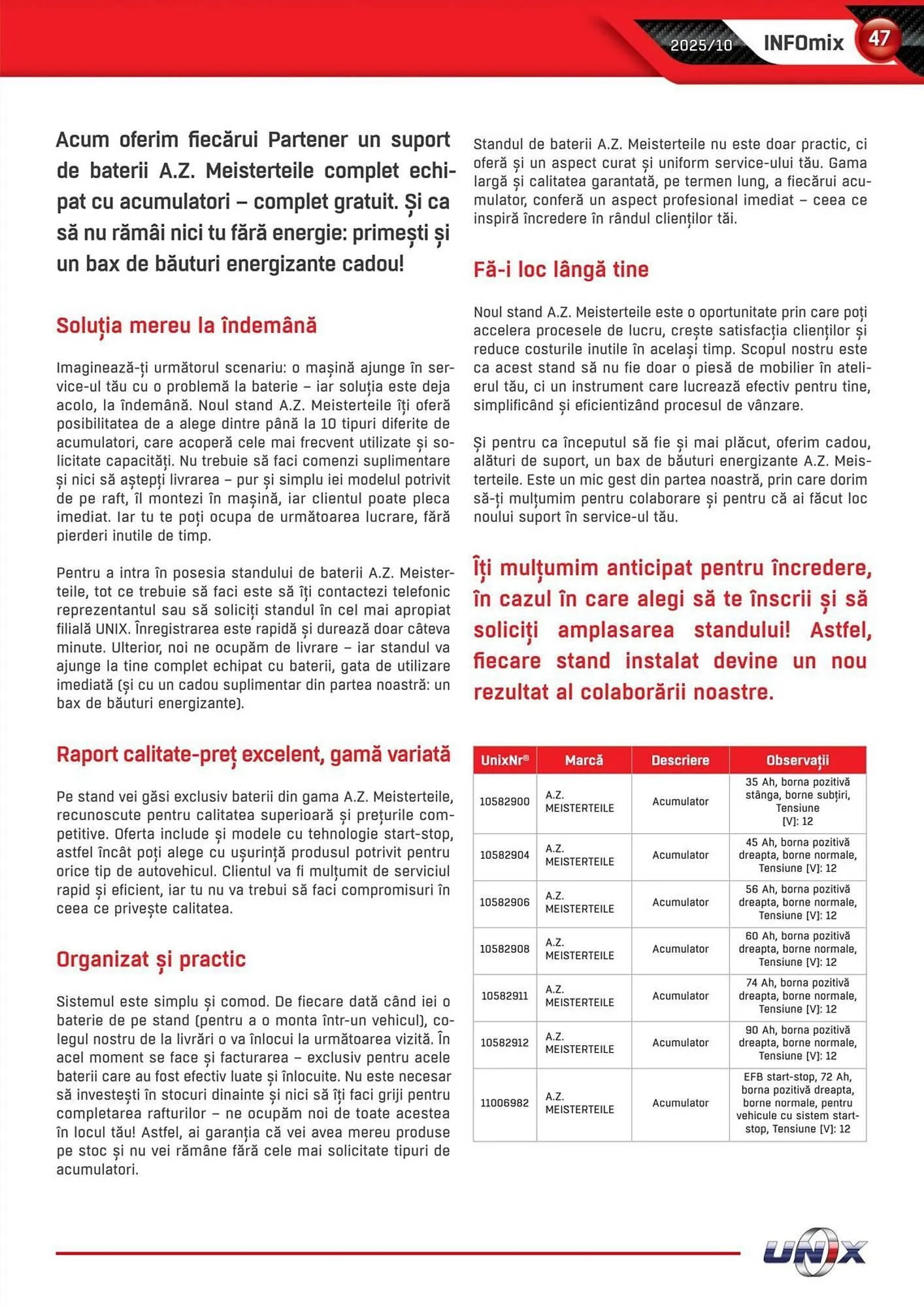 Catalog Catalog UNIX Auto de la 1 octombrie până la 31 octombrie 2025 - Revista Pagina 47