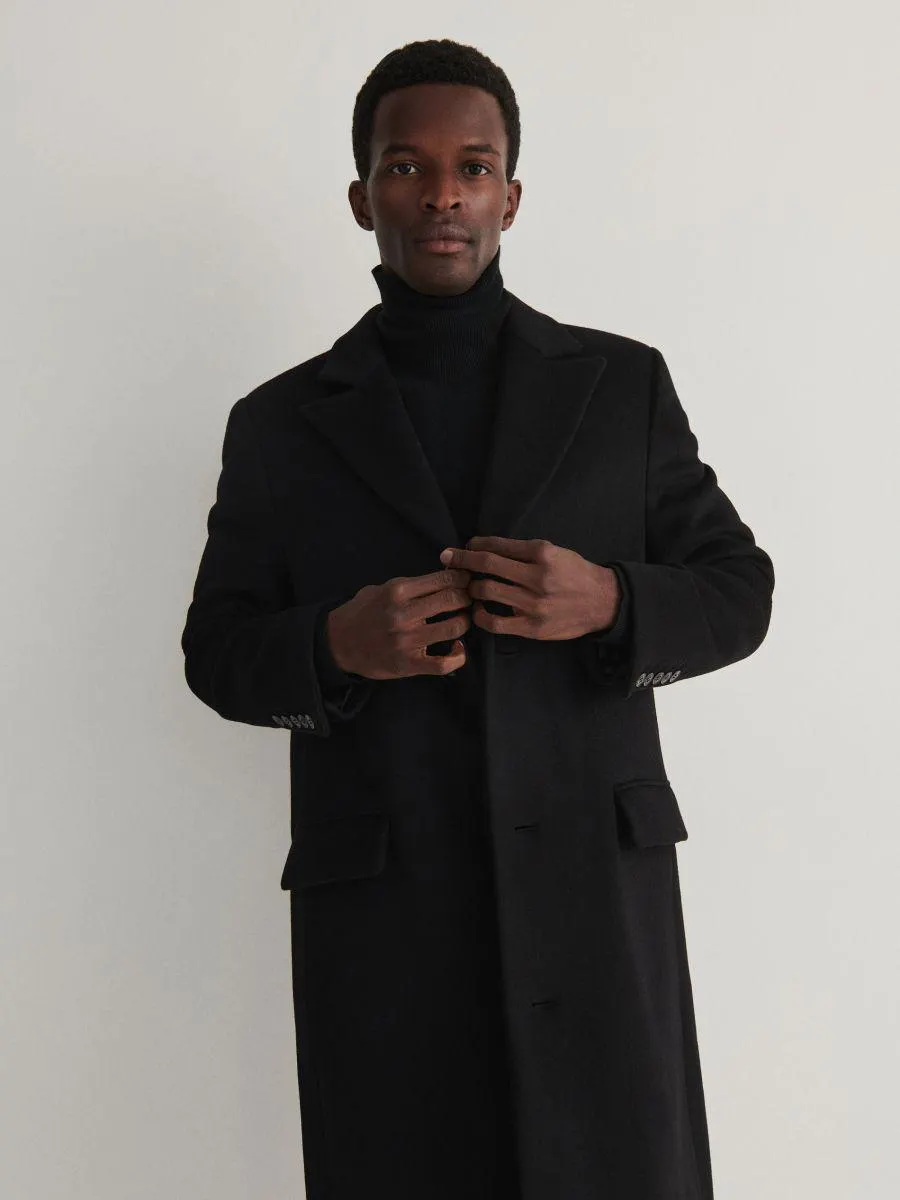 Palton cu un singur rând de nasturi și adaos de lână