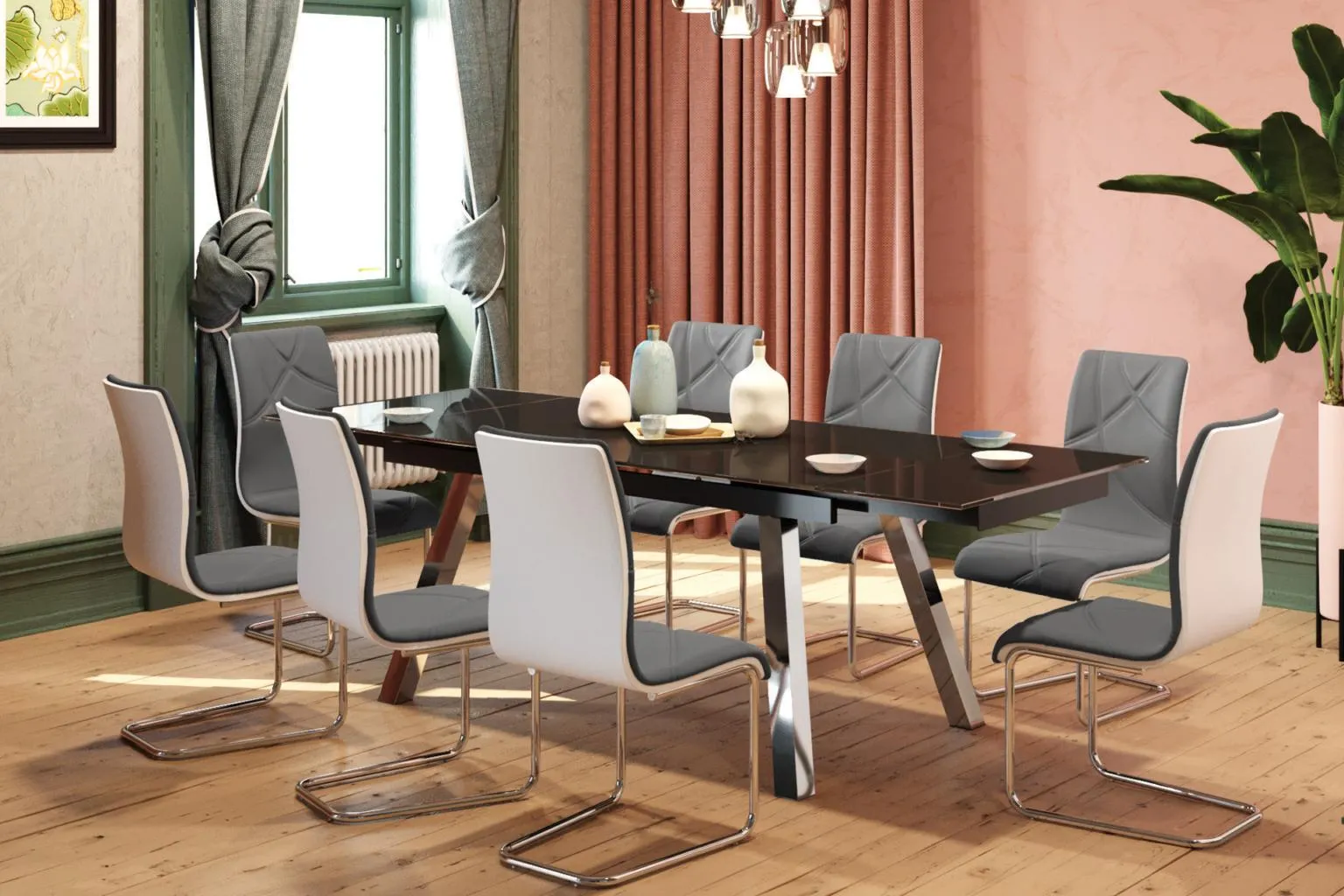 Pachet masă Brooklyn și 8 scaune Deco