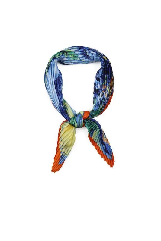 Esarfa dama satinata orange creponata imprimata