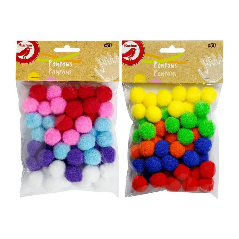 Set 50 de pompoane Auchan, 2cm, 5 Culori Diferite