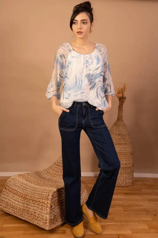 Blugi dama evazazati P123 Bleumarin