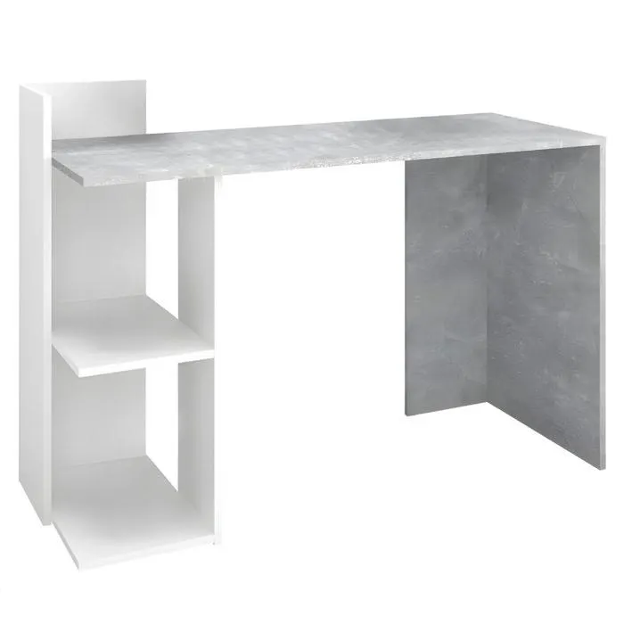 Birou calculator cu rafturi Andreo, beton + alb, 120 x 52 x 87.5 cm, 1C