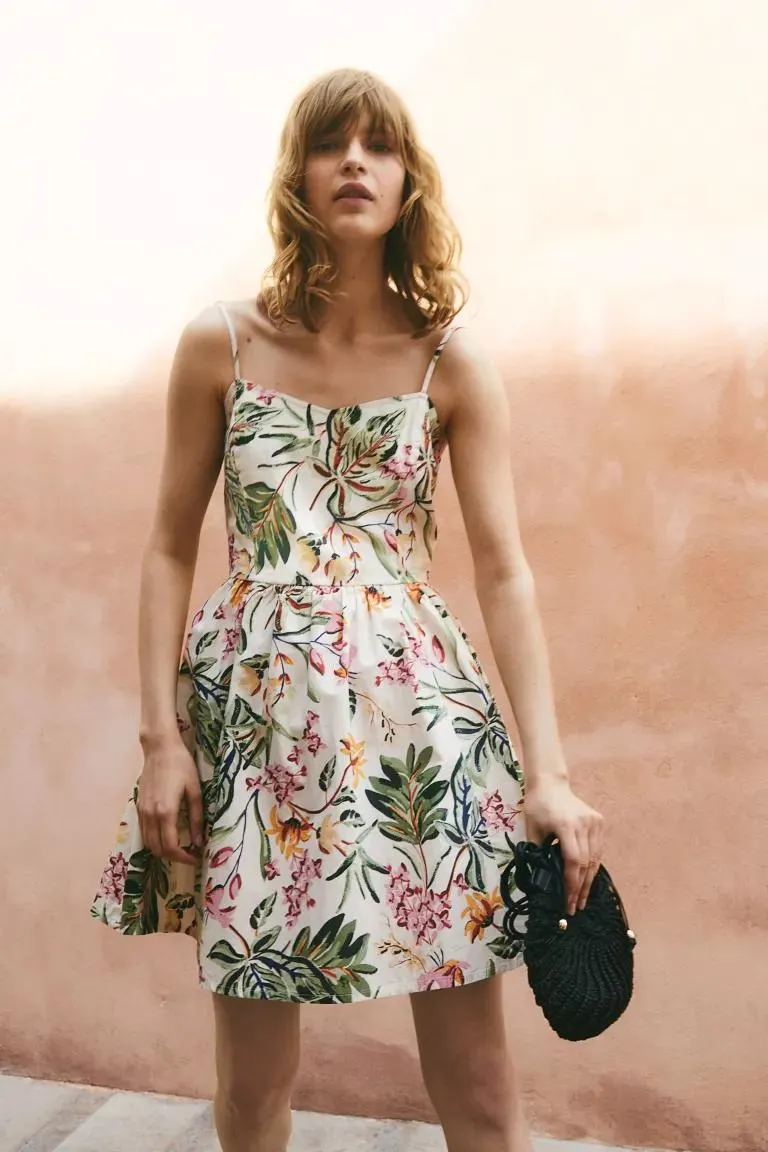 Flared-skirt cotton dress
