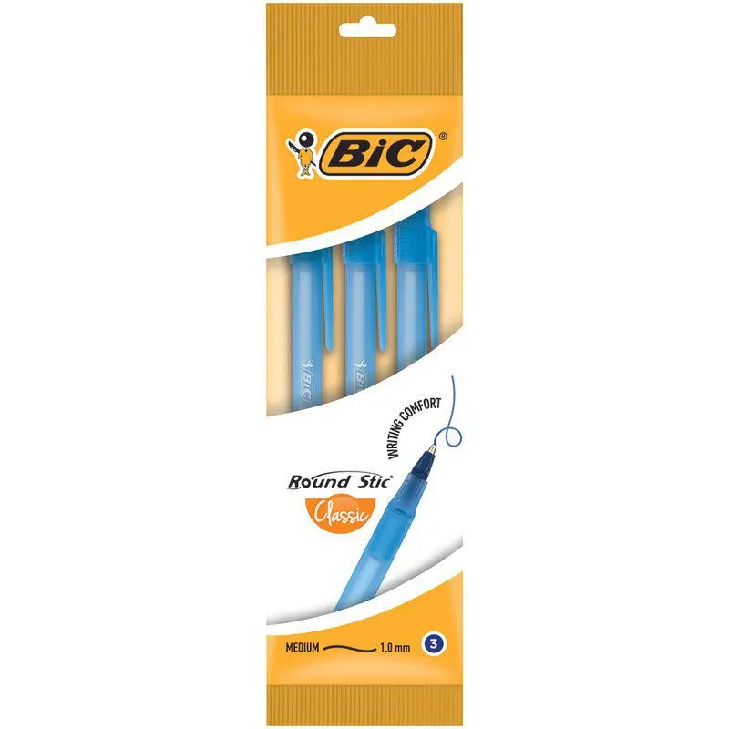 Set de 3 pixuri Bic rotunde, albastre