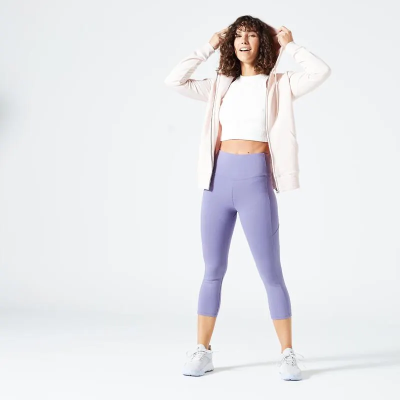 Hanorac cu fermoar 500 Fitness Essentials Roz deschis Damă