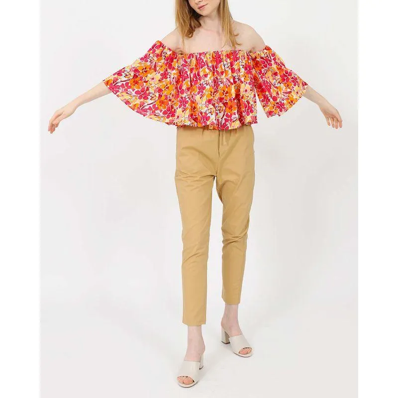 Bluza Doca cu imprimeu floral si umerii goi