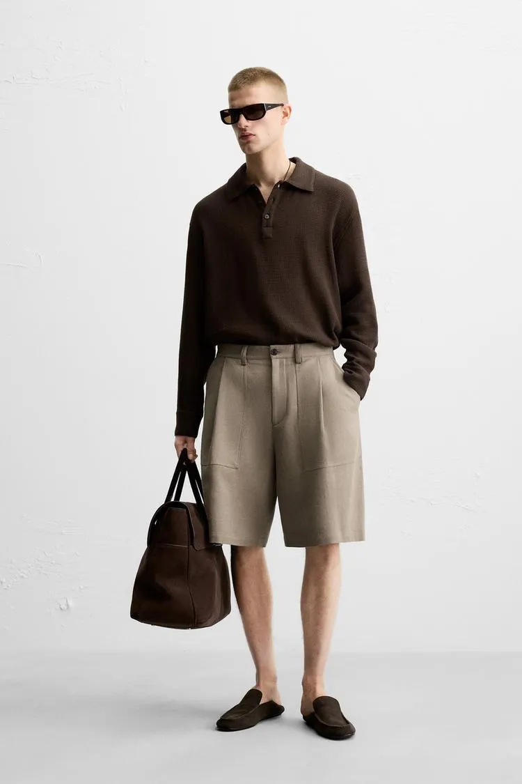 BERMUDE CU STRUCTURĂ DIN IN ȘI BUMBAC