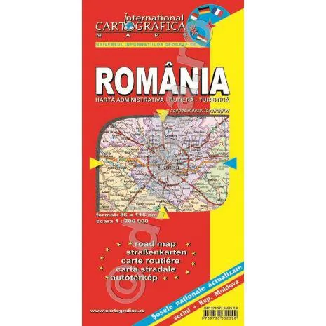 ROMANIA, harta pliata administrativa, rutiera, turistica, 86x115 cm, scara 1:700.000