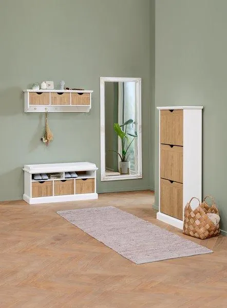 Bancă OLDEKROG 3 sertare alb/stejar