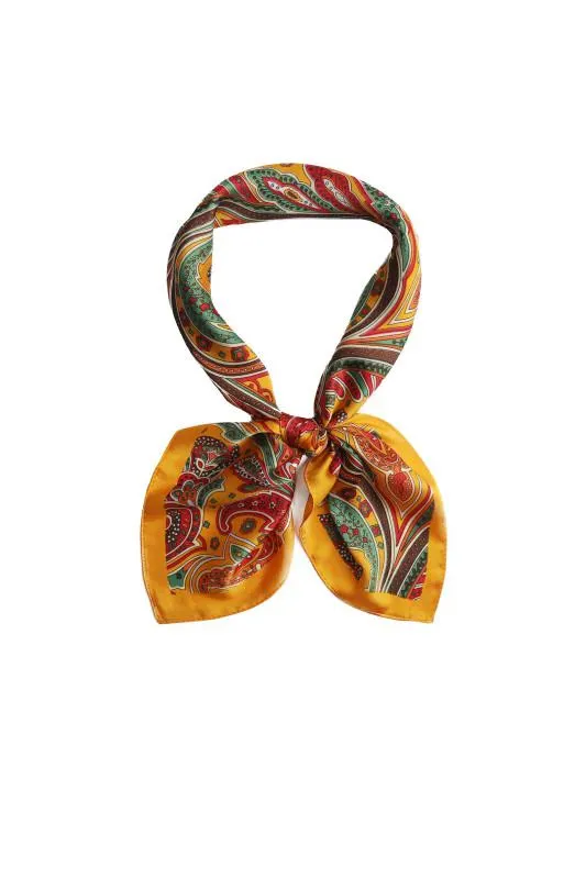 Esarfa dama satinata galbena imprimeu paisley