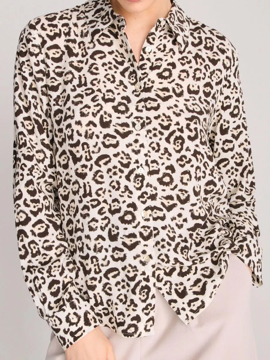Cămașă din viscoză cu imprimeu leopard