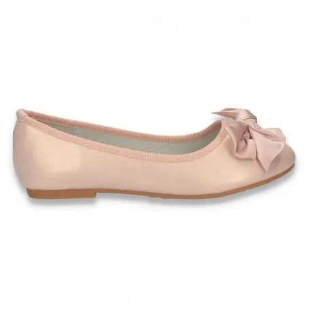 Balerini fete cu fundita din satin, roz pudrat cu irizatii - W84