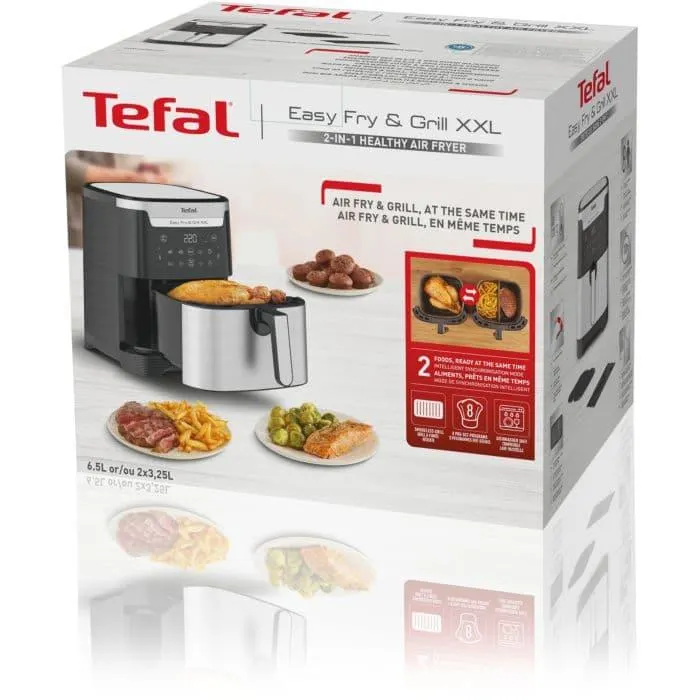 Friteuza cu aer cald Tefal Easy Fry & Grill XXL EY801D15, 6.5 l, 8 programe, Ecran LCD, Timer, Oprire automata, Negru/Argintiu