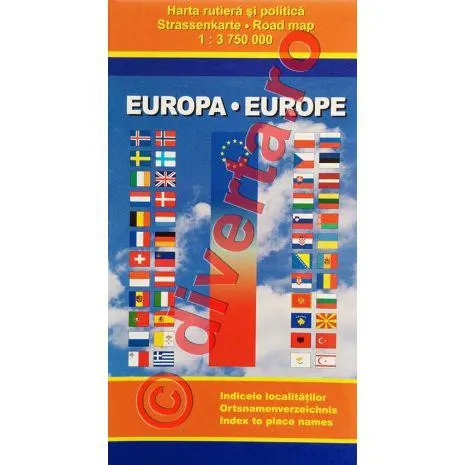 EUROPA, harta pliata rutiera, politica, 90x125cm, scara 1:3.750.000