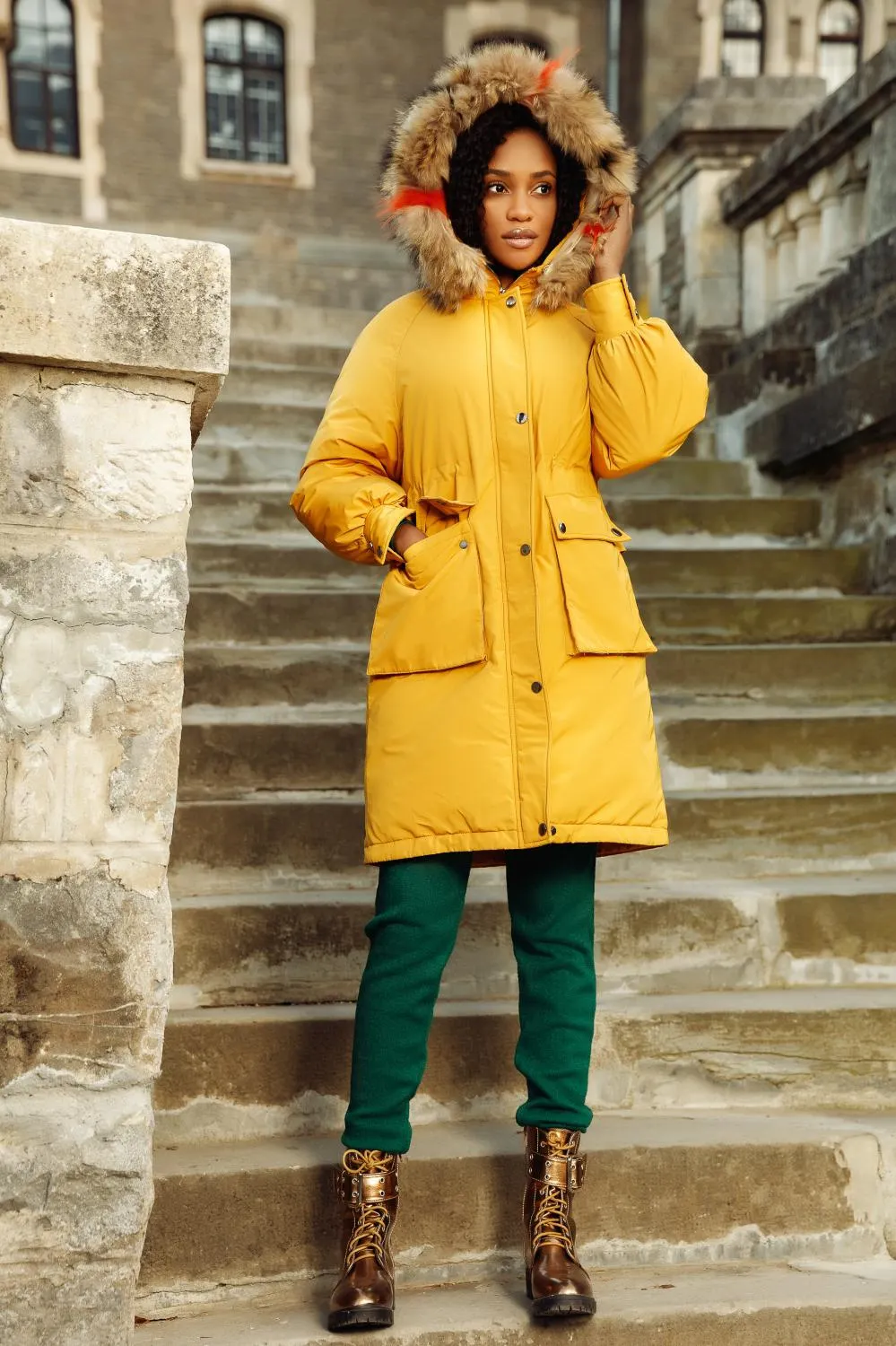 Geaca mustar parka cu buzunare mari C 811