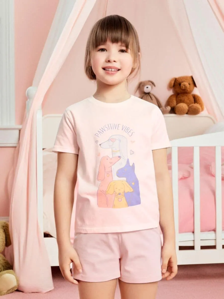 Pijama din două piese, cu imprimeu