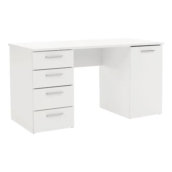 Birou cu sertare si dulap Eustach, pentru calculator, alb, 137 x 60 x 76.3 cm, 2C